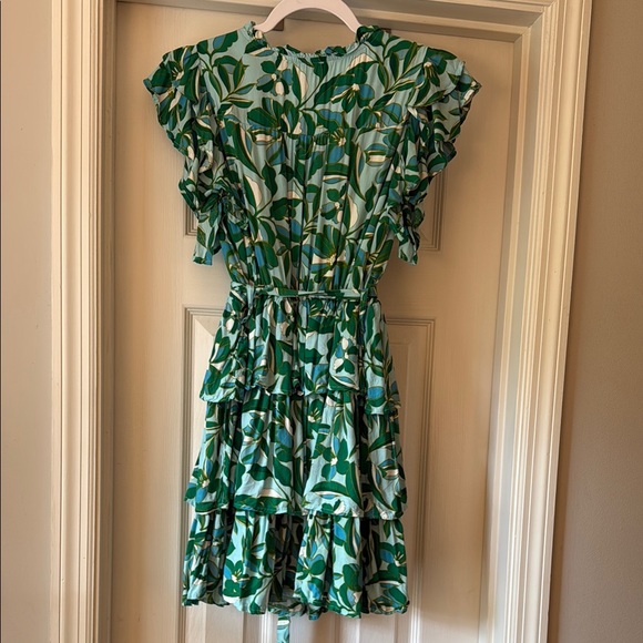 Green Leaf Print Ruffle Dress - Picture 2 of 4